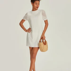 White Summer Short Dress for Women | Elegant Puff Sleeve Mini Dress