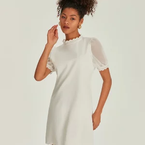 White Summer Short Dress for Women | Elegant Puff Sleeve Mini Dress