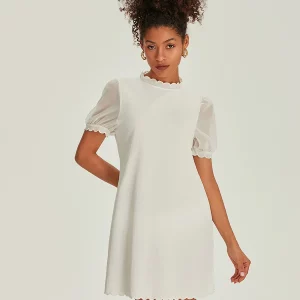 White Summer Short Dress for Women | Elegant Puff Sleeve Mini Dress