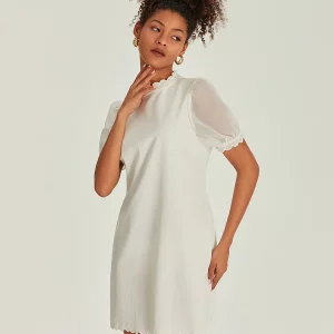 White Summer Short Dress for Women | Elegant Puff Sleeve Mini Dress