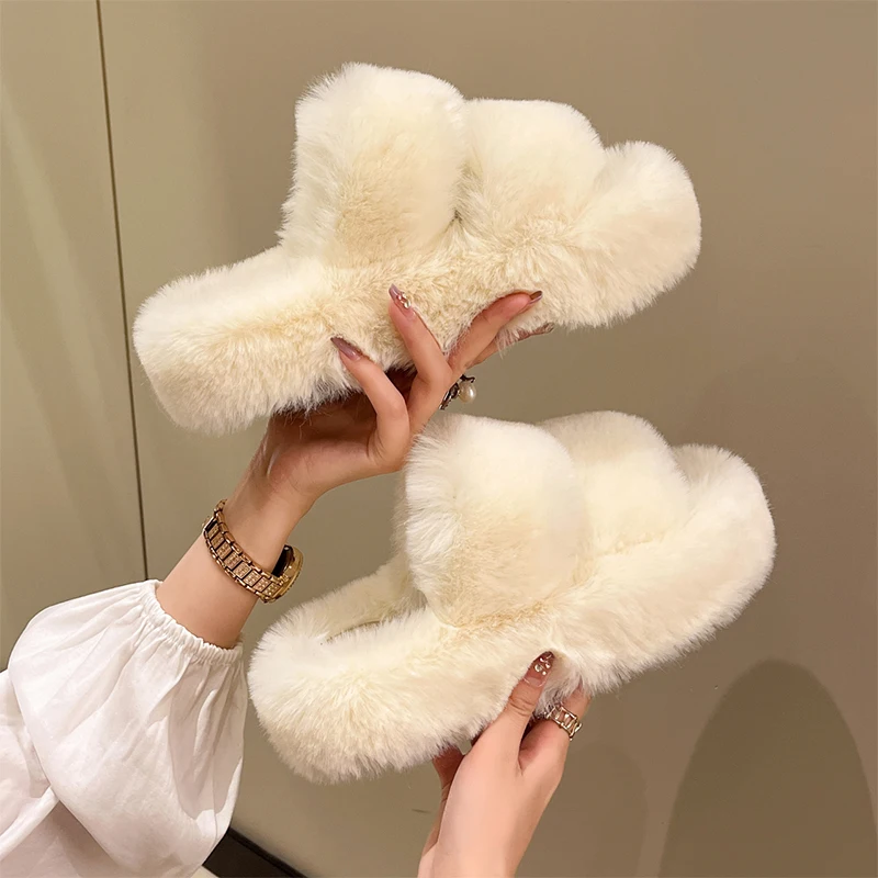 Winter 2024 Women's Fluffy Fur Slippers | Cozy Flat Indoor Shoes