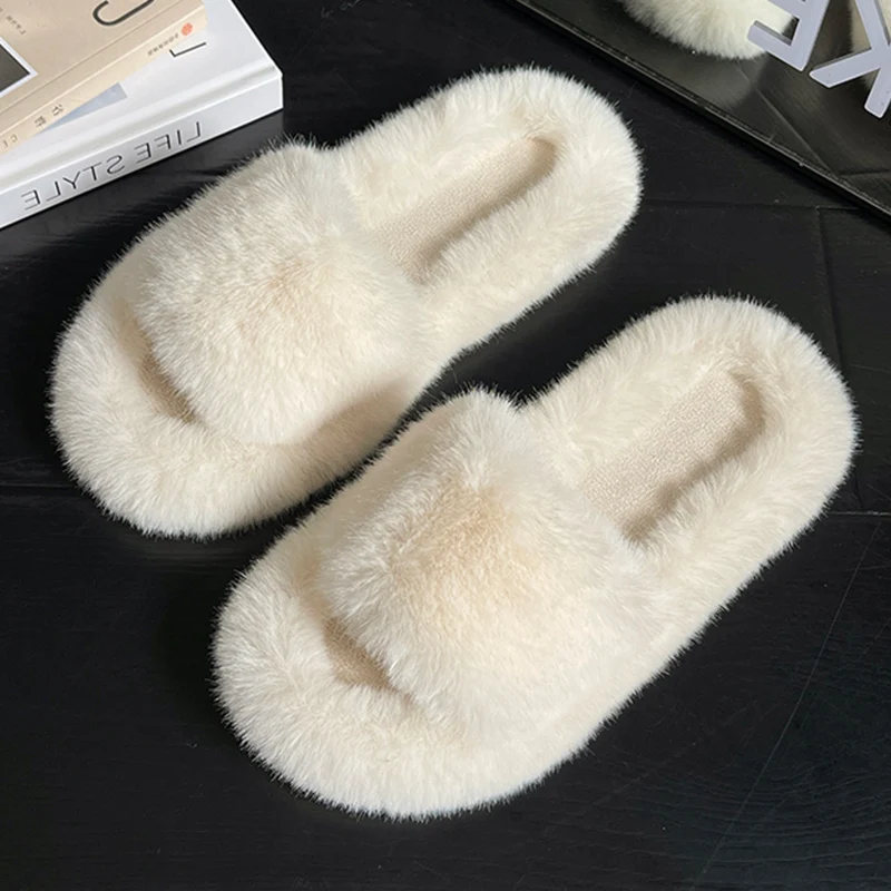 Winter Fur Slides Women's Cozy House Slippers | Soft & Warm Indoor Shoes for Women | Plus Size 35-