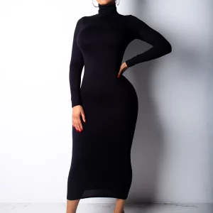 Winter Long-Sleeve Slim Fit High Neck Long Dress