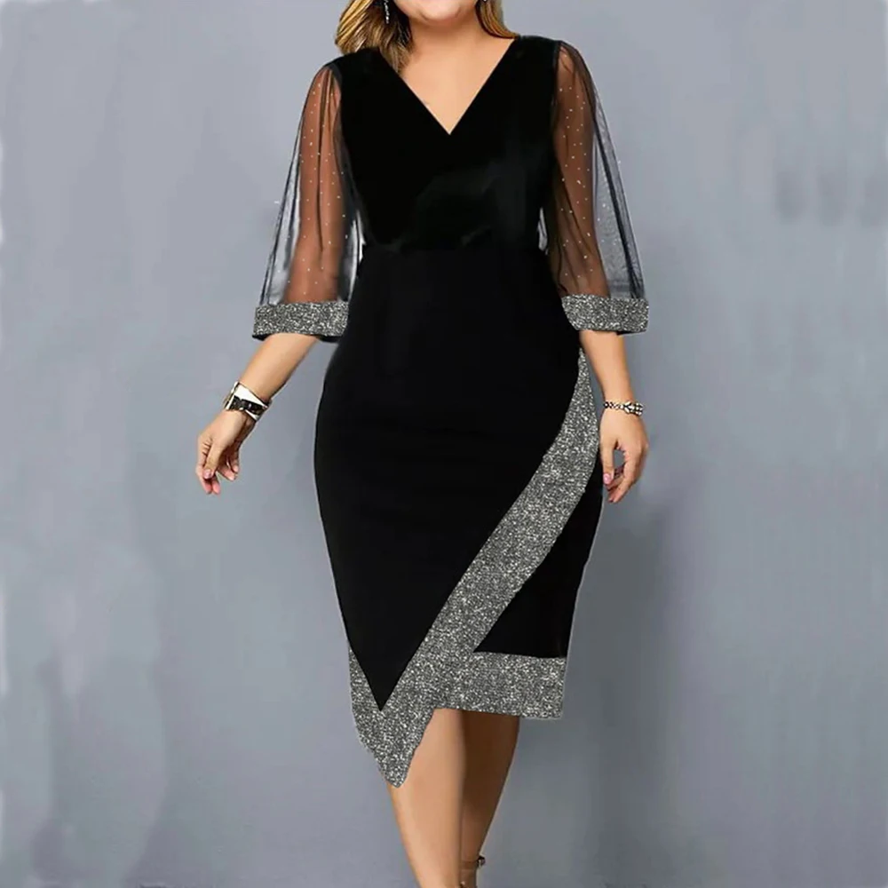 Winter Plus Size Black Formal Dress Elegant Long Skirt