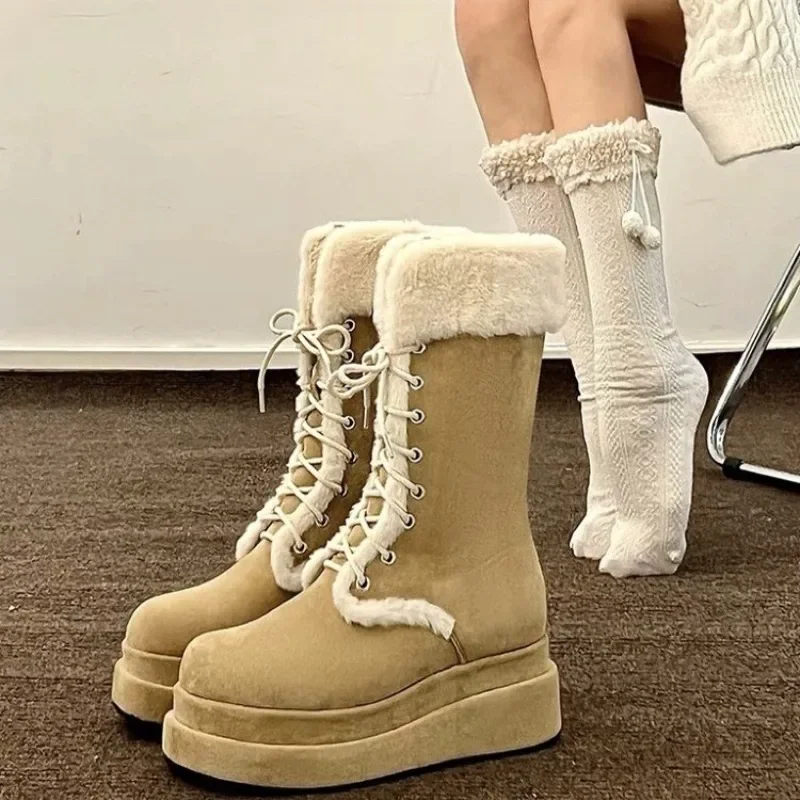 Winter Warm Lace-up Women's Snow Boots - Stylish Ankle Boots for Outdoors