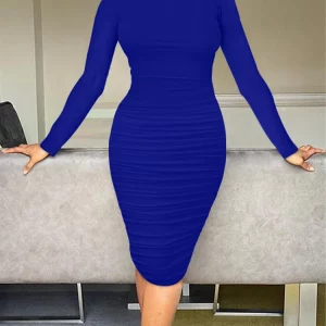 Winter Women's Crew Neck Ruched Midi Dress - Long Sleeve