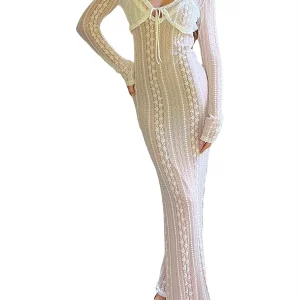 Women's 2-Piece Beach Cover-Up Set: Long Sleeve Cardigan & Spaghetti Strap Party Dress