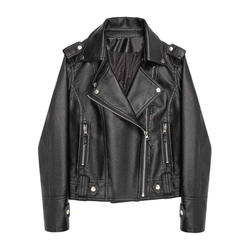 Women's 2024 Spring Autumn Motorcycle PU Leather Jacket