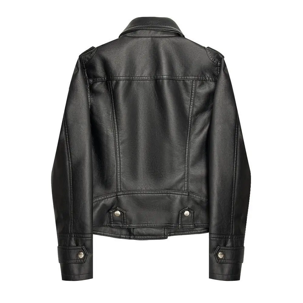 Women's 2024 Spring Autumn Motorcycle PU Leather Jacket