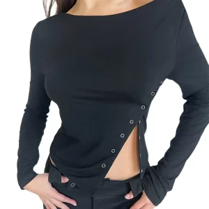 Women's Asymmetrical Neck Cut Out Fitted Tee Shirt