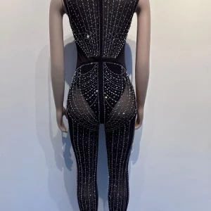 Women's Black Crystal Sequin Jumpsuit Perspective Overalls