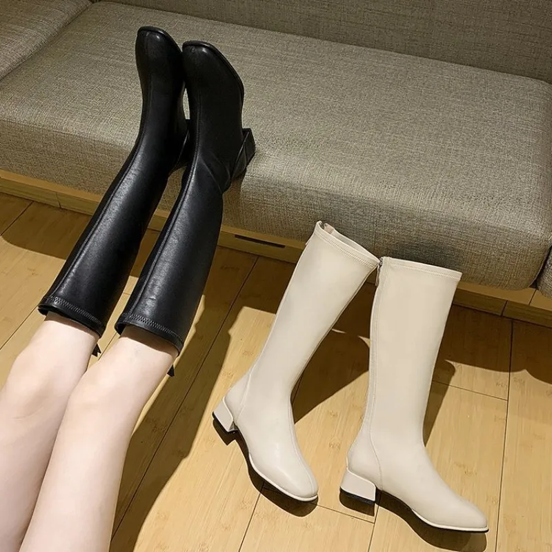 Women's Black High Heel Knee High Boots - Stylish Leather Thigh High Shoes