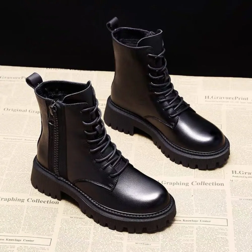 Women's Black Platform Mid-Calf Boots - Designer Fashion for Autumn/Winter