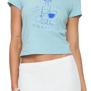 Women's Blue Letter Print Graphic Tee - Casual Summer Fashion