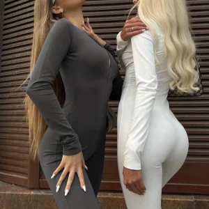 Women's Bodycon Jumpsuit with Long Sleeves, Pants - Sexy Bodysuit Outfit