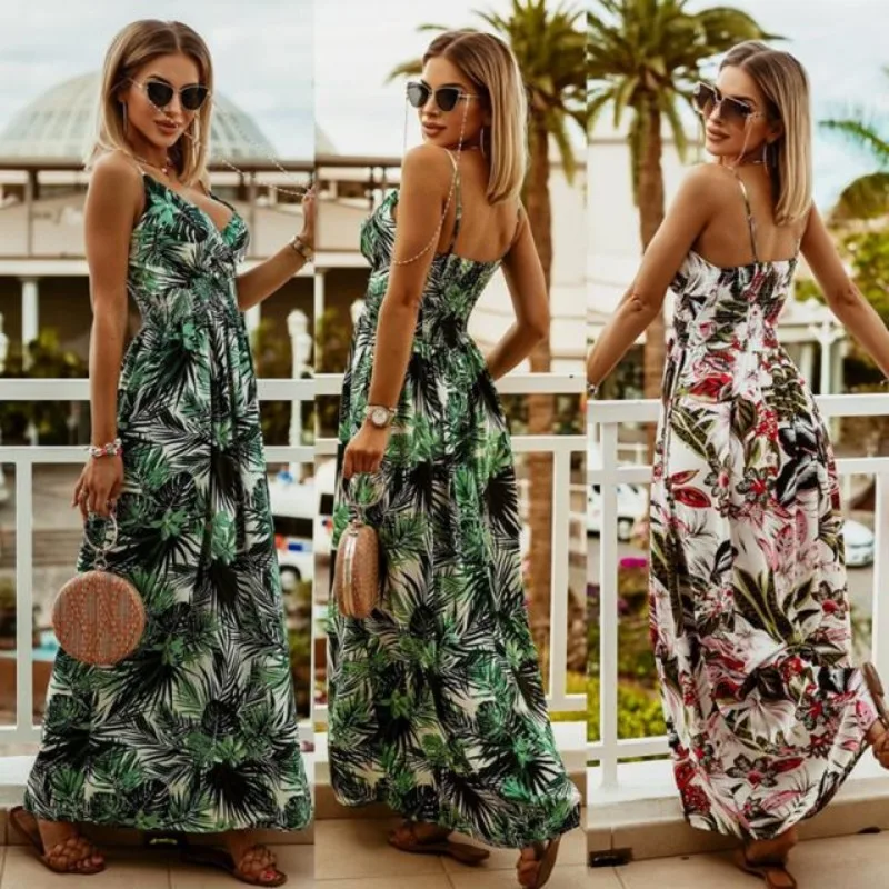 Women's Bohemian Floral Chiffon V-Neck Sleeveless Dress