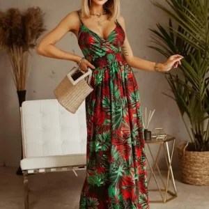 Women's Bohemian Floral Chiffon V-Neck Sleeveless Dress