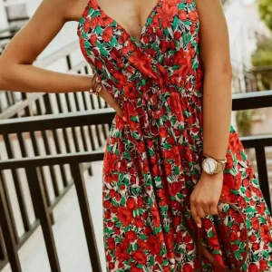 Women's Bohemian Floral Chiffon V-Neck Sleeveless Dress