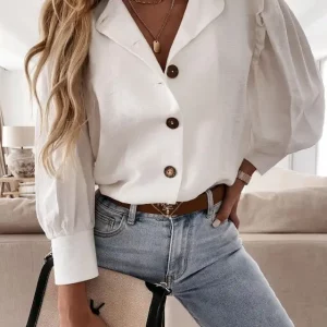 Women's Button Ear Edge V-neck Summer Shirt