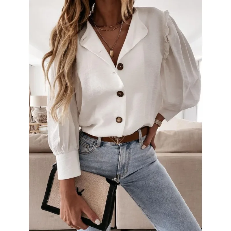 Women's Button Ear Edge V-neck Summer Shirt