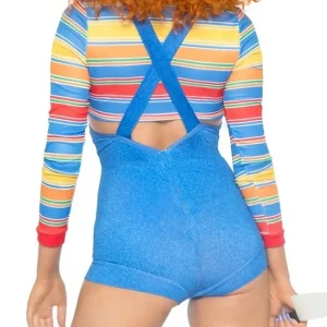 Women's Colorful Striped Bib Shorts Set with Long Sleeve Hollow Top