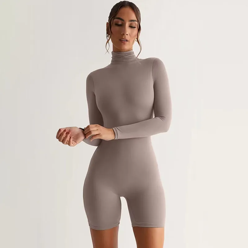 Women's Crew Neck Long Sleeve Bodycon Playsuit