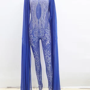 Women's Crystal Mesh Cape Sleeve Jumpsuit - Elegant Sequin Party Romper