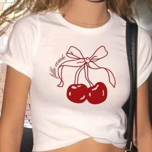 Women's Cute Cherry Print Slim Fit Summer T-Shirt