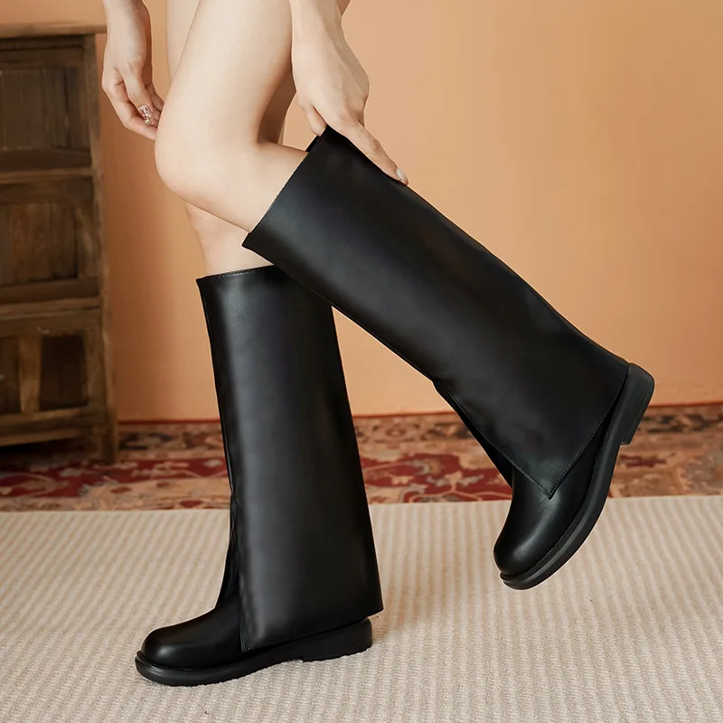 Women's Designer Leather Knee High Wedge Heel Boots