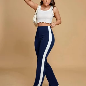 Women's Fashion Harem Pants with Contrast Side Seam Split Hem