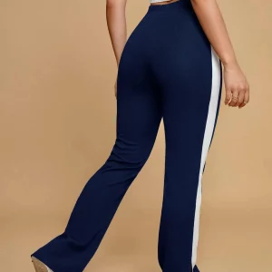 Women's Fashion Harem Pants with Contrast Side Seam Split Hem