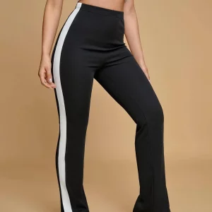 Women's Fashion Harem Pants with Contrast Side Seam Split Hem