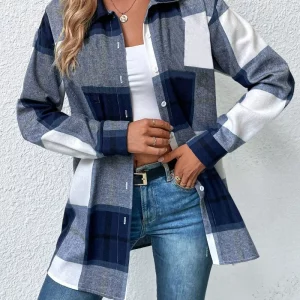 Women's Gingham Print Button Up Casual Blouse