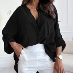 Women's Half Open Collar Solid Color Shirt Blouse