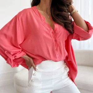 Women's Half Open Collar Solid Color Shirt Blouse