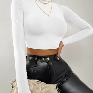 Women's High Neck Slim Fit Knit Pullover Top for Fall/Winter