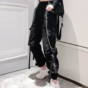 Women's High Streetwear Cargo Pants with Ribbon Pocket