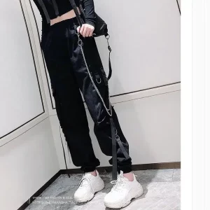 Women's High Streetwear Cargo Pants with Ribbon Pocket