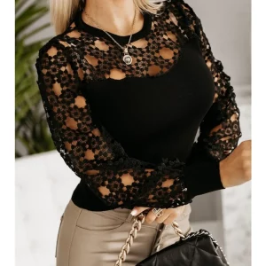 Women's Hollow Lace Splicing Long-Sleeve Blouse