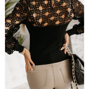 Women's Hollow Lace Splicing Long-Sleeve Blouse