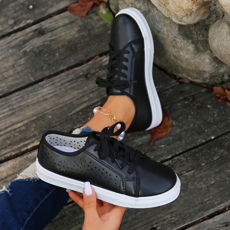 Women's Hollow Low Heel Lace-up Sneakers | 2024 Fashion Vulcanize Shoes