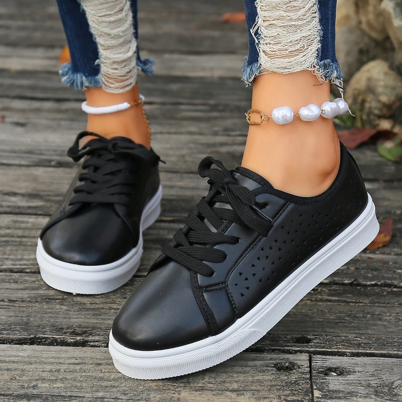 Women's Hollow Low Heel Lace-up Sneakers | 2024 Fashion Vulcanize Shoes