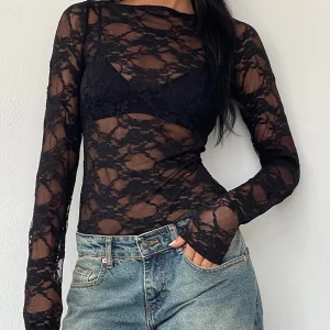 Women's Lace Backless Tie-Up Long Sleeve T-Shirt - Slim Fit Spring/Fall Top