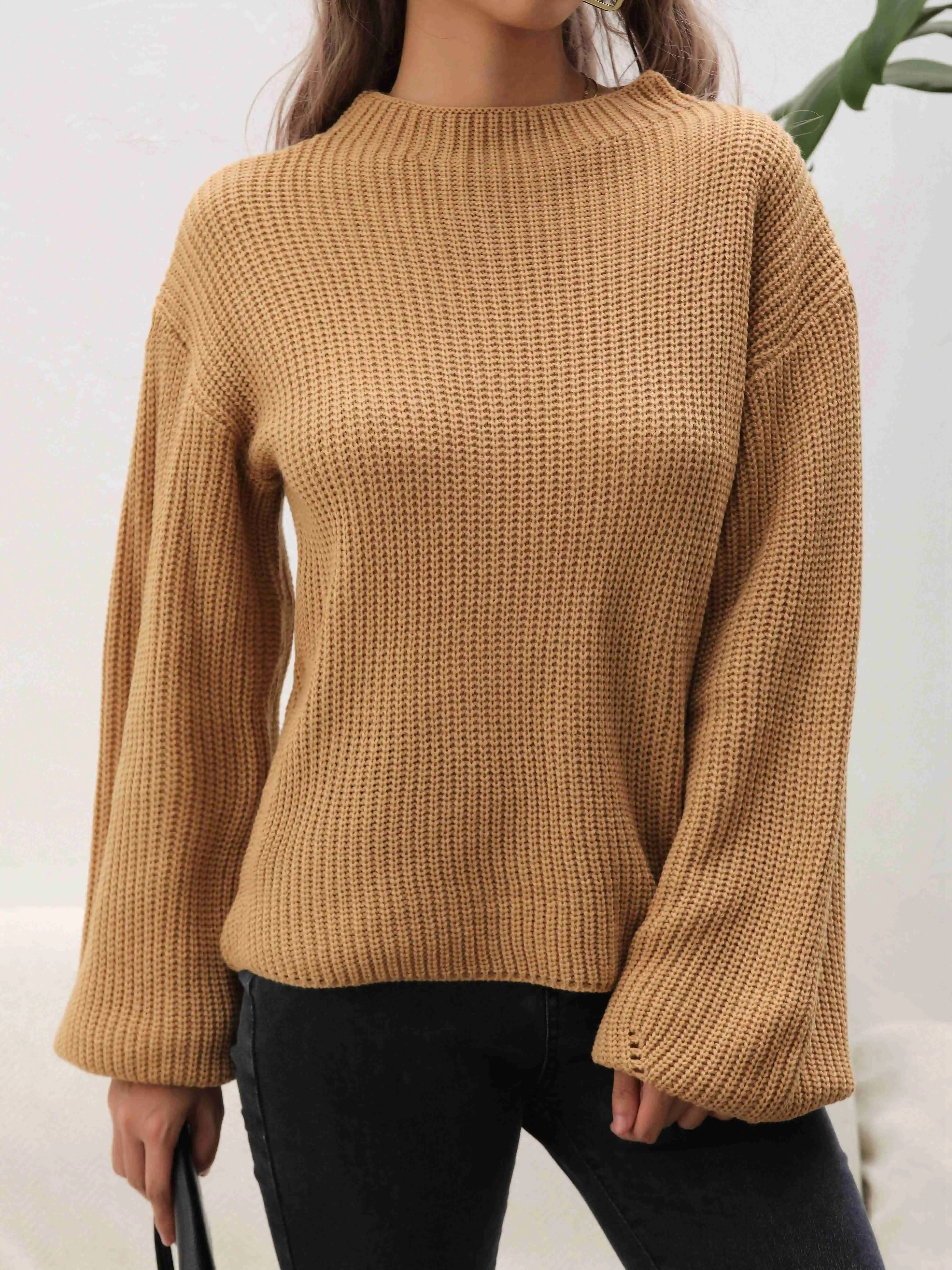 Women's Lantern Sleeve Loose Fit Sweater for Autumn & Winter