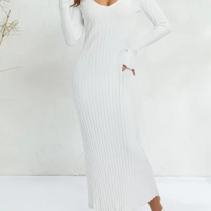 Women's Long Sleeve V-Neck Knit Dress for Street Club Party