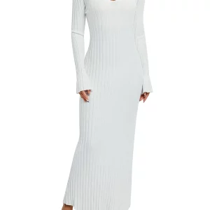 Women's Long Sleeve V-Neck Knit Dress for Street Club Party