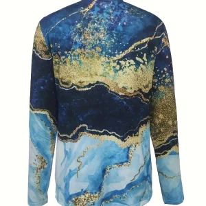 Women's Marble Print Loose Fit Long Sleeve T-Shirt