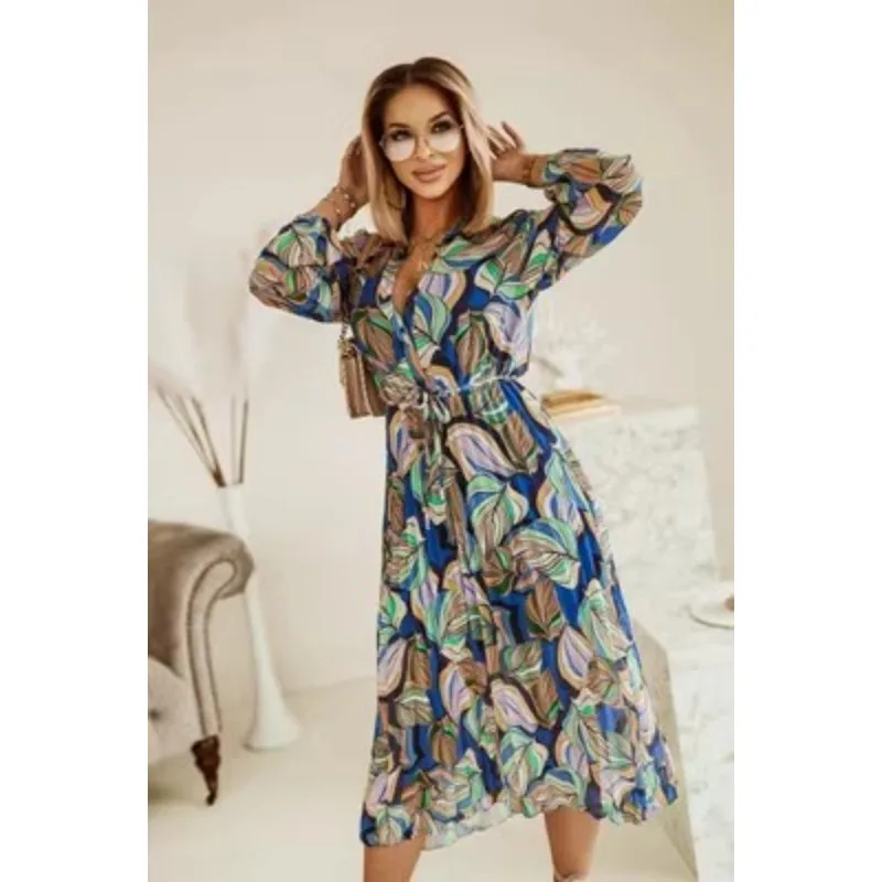 Women's Personality Print V-neck Long Sleeve A-line Dress