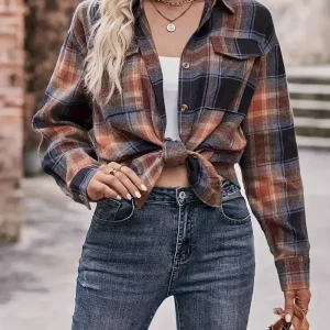 Women's Plaid Print Button Up Casual Blouse