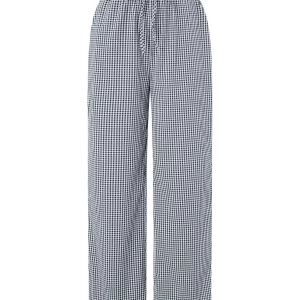 Women's Plaid Straight Leg Pants with Elastic Band & Pockets